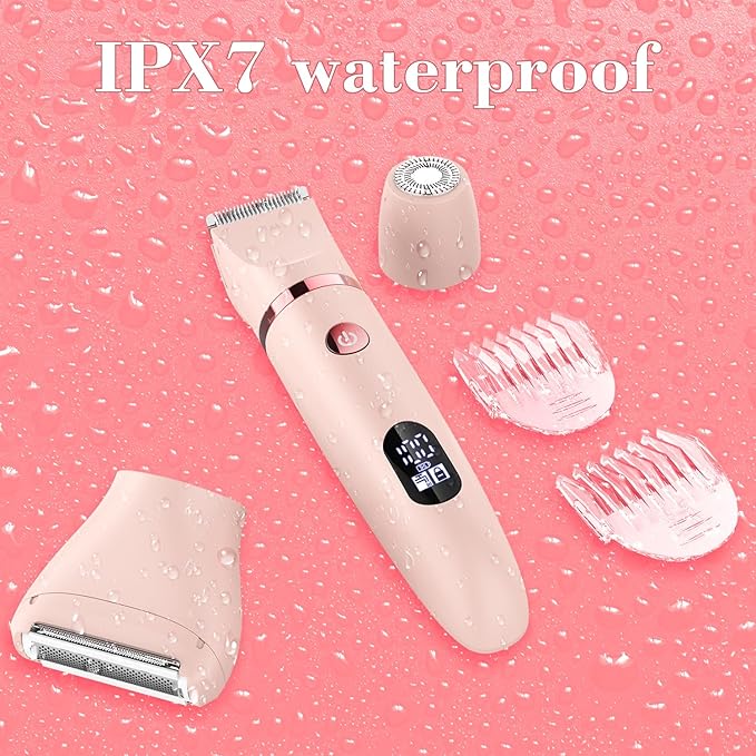 3-in-1 Electric Razor IPX7 Waterproof Bikini Trimmer Wet & Dry Use Painless Personal Trimmer Groomer for Ladies Face Body Legs Bikini Public Hairs Electric Lady Shaver with Replaceable Heads