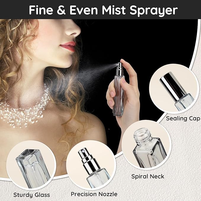 Segbeauty Glass Perfume Bottle Set, 5 Pack of 10ML Portable Perfume Travel Refillable, Empty Atomizer Sprayer for Perfume Cologne Dispenser, Travel Sample Bottles Perfume Making Kit with Refill Tool