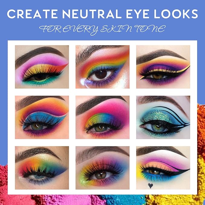 UCANBE Colorful Eyeshadow Palette, 15 Colors Vibrant Bright Shimmer Matte Metallic Neon Eye Makeup Pallet, Rainbow Green Pink Purple Orange Blue High Pigmented Sombras De Ojos Gift Kit