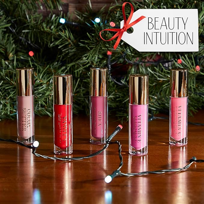 Enchante Beauty Intuition 5-Piece Plumping Lip Oil Set - 5ML Each | Lightweight, Hydrating and Soothing with Elegant Embossing