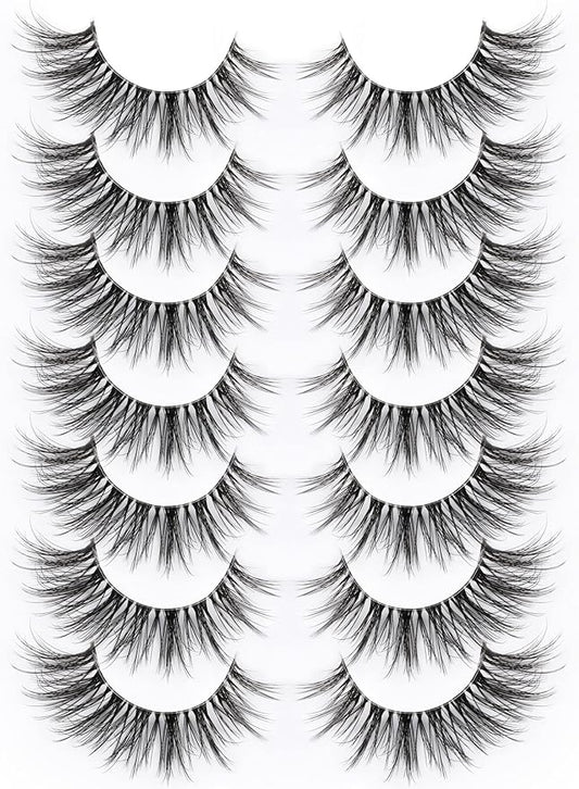False Eyelashes with Clear Band Faux Mink Lashes Natural Look 3D Volume Wispy Fake Lashes Pack by Kiromiro 7 Pairs