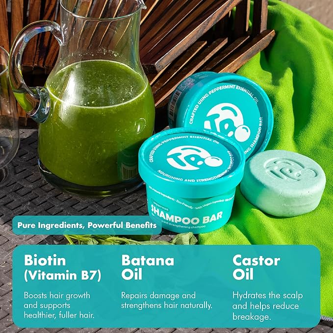 Tree Bottle Castor Oil Shampoo bar with Peppermint Essential Oils + Biotin - For Hair Growth, Strengthening, Thickening & Volumizing - Free of Parabens & Sulfates - Made in USA - 4.5oz (Pack of 2)