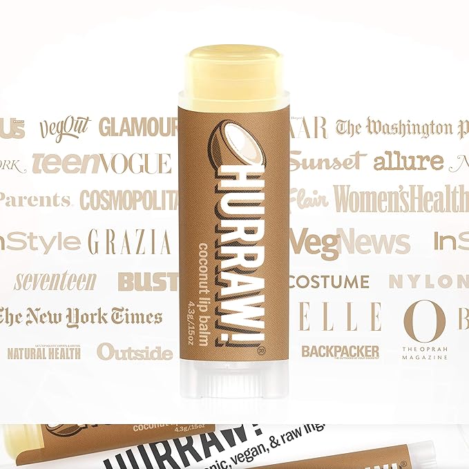 Hurraw! Coconut Lip Balm: Organic, Certified Vegan, Cruelty and Gluten Free. Non-GMO, 100% Natural Ingredients. Bee, Shea, Soy and Palm Free. Made in USA