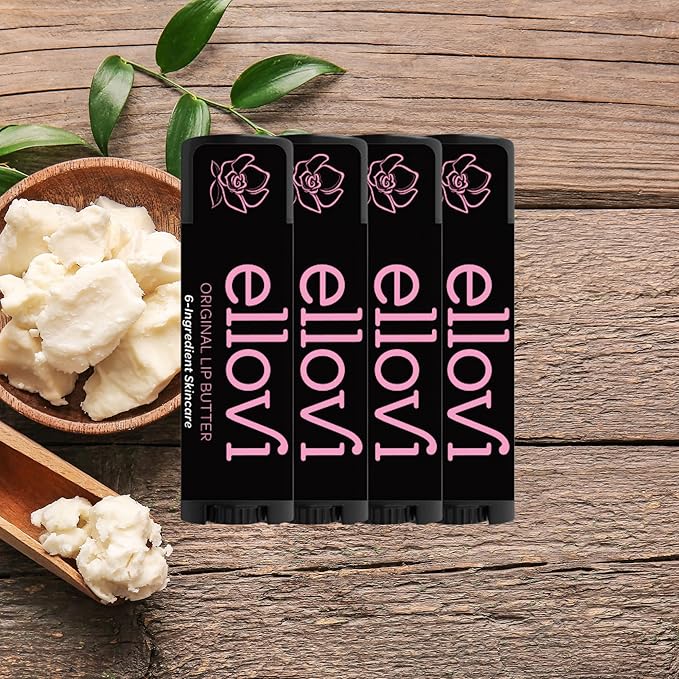 Natural Lip Butter Lip Balm - Original - Pure Enough to Eat - Made With Just 6 Vegan Ingredients - 100% Natural & Organic Moisturizing Lip Care for All Day Hydration (4-Pack)