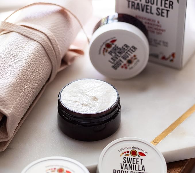 Body Butter Variety Pack | with Organic Shea Butter and Jojoba Oil | Lemon Sage, Lavender, Sweet Vanilla | Body Butter Minis | Trio of Travel Size Lotion | 3 x 2oz Jars