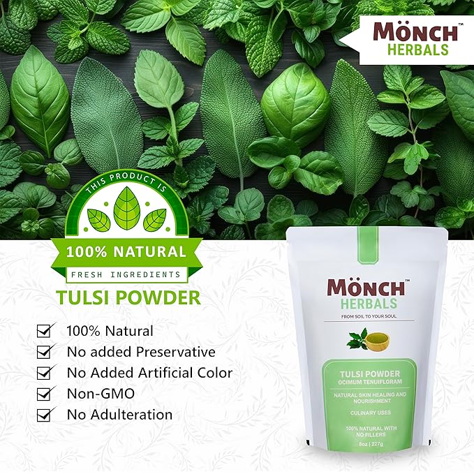 Tulsi Powder for Skin and Hair Care - Holy Basil Pure & 100% Natural Ayurvedic Leaves, 227g