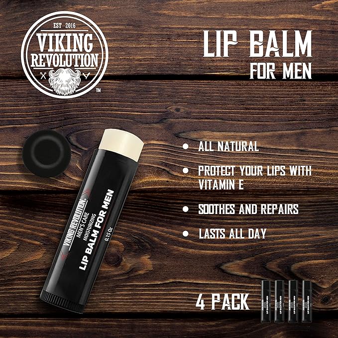 Viking Revolution All Natural Lip Balm - Moisturizer for Dry, Cracked, Chapped Lips (4 Pack)