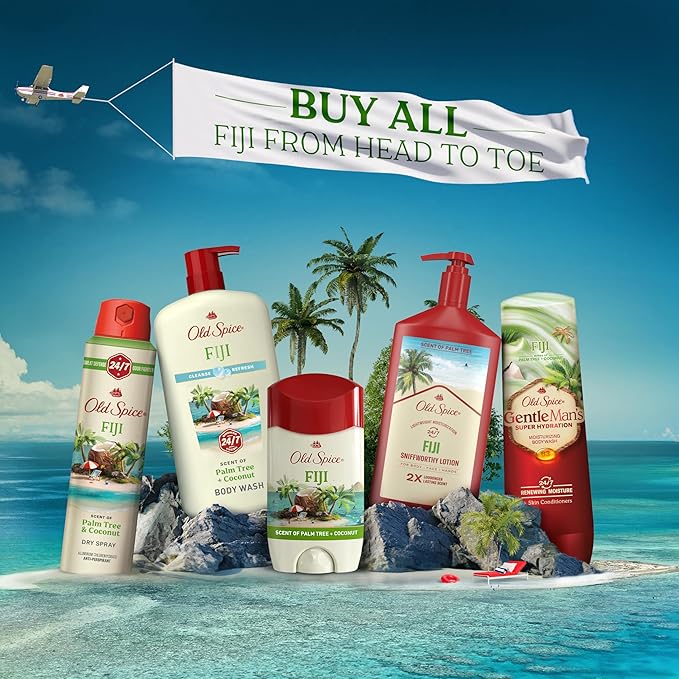 Old Spice Body Wash + Hand & Body Lotion Bundle Pack, 24/7 Moisturizing Freshness, For All Skin Types, Fiji with Palm Tree + Coconut Lasting Scent, 16 oz & 20 oz (Pack of 2)