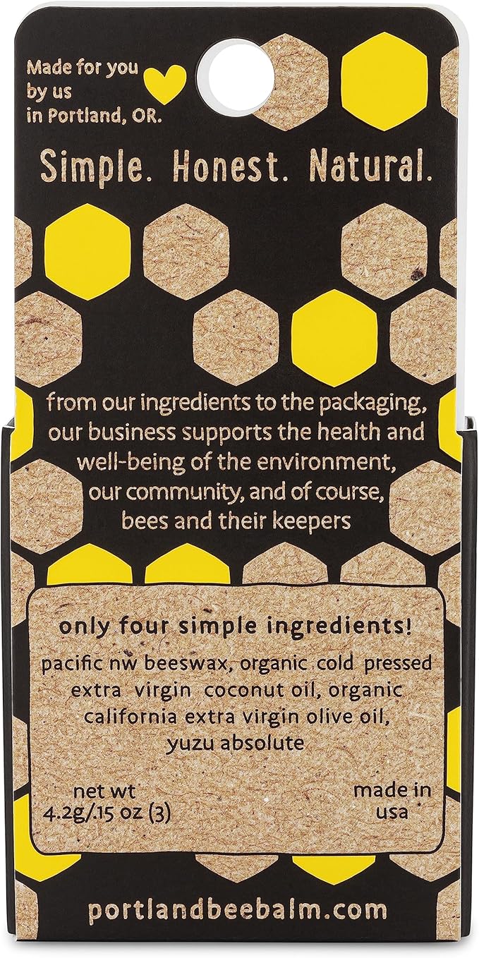 Portland Bee Balm All Natural Handmade Beeswax Based Lip Balm, Yuzu Citrus 3 Count