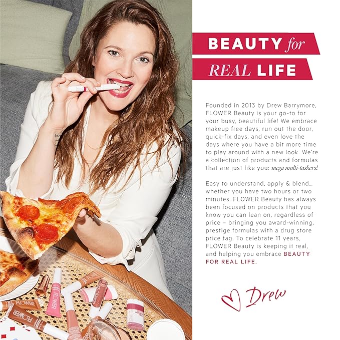 FLOWER Beauty By Drew Barrymore Light Illusion Perfecting Powder - Powder Foundation + Setting Powder for Makeup - Medium Buildable Coverage - Natural Glow + Flawless Finish - Mirror + Sponge Include d (Sable)