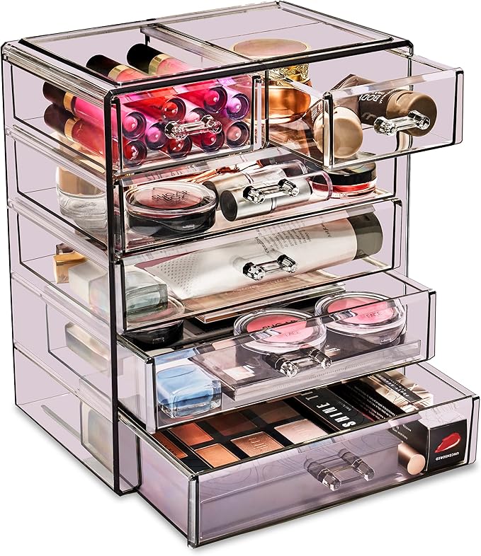 Sorbus Acrylic Makeup Organizer - Organization and Storage Case for Cosmetics Make Up & Jewelry - Big Clear Makeup Organizer for Vanity, Bathroom, College Dorm, Closet, Desk (4 Large, 2 Small Drawers)