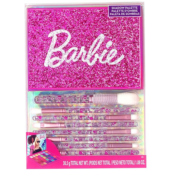 Barbie - Townley Girl 35-Well Eyeshadow Palette, Shimmery and Opaque Colors, Pigmented Blendable, 8 Application Brushes Non-Toxic 8+, Perfect for Parties, Sleepovers & Makeovers