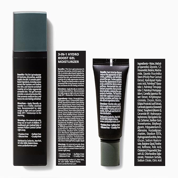 Limited Edition Men's Skincare Gift Set, Cardon Anti-Aging Korean Skincare Routine, Cactus-based, All Skin Types, Face Wash, Face Moisturizer with Sunscreen, SPF 30, Night Lotion, Eye Cream (4 CT)