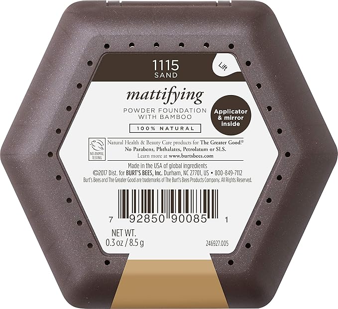 Burts Bees 100% Natural Mattifying Powder Foundation, Sand - 0.3 Ounce (Pack of 2)