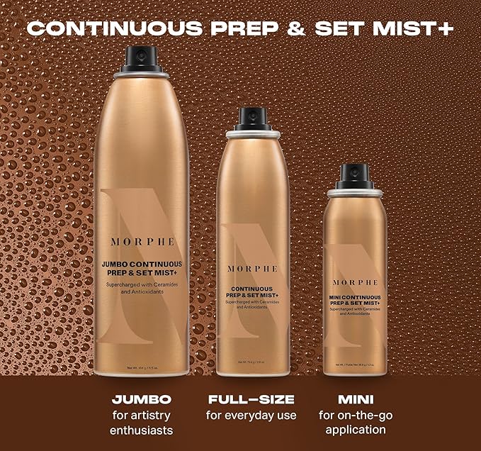 Morphe Jumbo Continuous Prep & Set Face Mist - Hydrating Setting Spray for Makeup & Skin Prep - Enriched with Ceramides and Antioxidants for a Radiant Finish (6.5 oz)