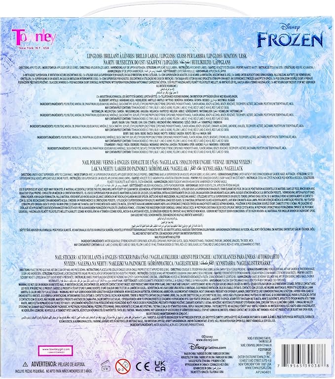 Disney Frozen 2 - Townley Girl Super Sparkly Cosmetic Makeup Set for Girls with Lip Gloss Nail Polish Nail Stickers - 11 Pcs|Perfect for Parties Sleepovers Makeovers| Birthday Gift for Girls 3 Yrs+