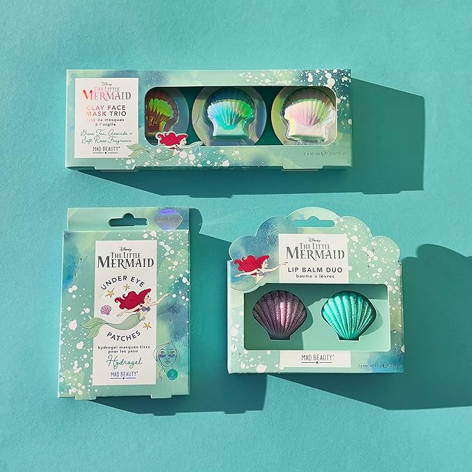 MAD BEAUTY Disney The Little Mermaid Lip Balm Duo 2-Pack, Cute Shell-Shaped Pots, Strawberry & Blueberry, Moisturize & Hydrate for Soft Fresh Lips, Great Gift, Adorable