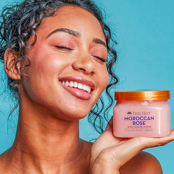 Tree Hut Shea Sugar Scrub - Moroccan Rose - 18 oz - Exfoliating Body Scrub for Smooth, Glowing Skin - Made with Real Sugar and Shea Butter
