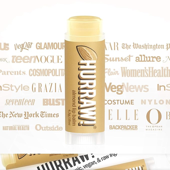 Hurraw! Almond Lip Balm: Organic, Certified Vegan, Cruelty and Gluten Free. Non-GMO, 100% Natural Ingredients. Bee, Shea, Soy and Palm Free. Made in USA