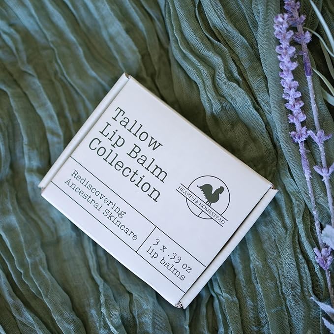 Handmade Tallow Lip Balm Collection: Unscented/Peppermint/Lavender-Spearmint (3x .33 oz)