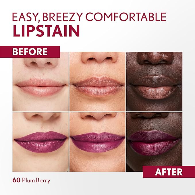 COVERGIRL Outlast, 60 Plum Berry, Lipstain, Smooth Application, Precise Pen-Like Tip, Transfer-Proof, Satin Stained Finish, Vegan Formula, 0.06oz