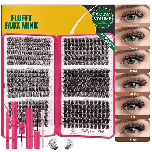 Diva Lash Clusters Kit - 432 Pieces Lash Clusters D Curl Lash Extension Kit Fluffy Lash Clusters Kit WideSpan Individual Lashes 12-20mm Eyelash Clusters, Eyelash Extension Kit With Bond and Seal