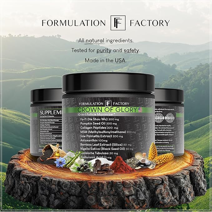 Crown of Glory 10-in-1 Hair Growth Maximizer, DHT Blocker with Saw Palmetto, Fo-Ti, Collagen, Supports Thicker Hair & Scalp Health (2 Month Supply, 120 Capsules)