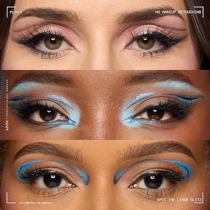 NYX PROFESSIONAL MAKEUP Epic Ink Glitz Liner, Waterproof Metallic Liquid Eyeliner with Vegan Formula - Denim Dazzle (Shimmer Deep Navy)