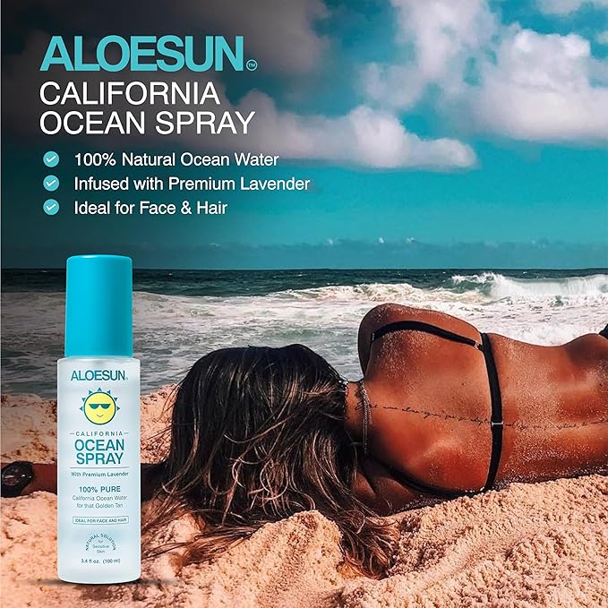 Ocean Spray | Pure California Sea Salt Water Face Mist Infused with Organic Lavender Essential Oil for Tanning | Hair & Scalp Exfoliating Solution | Facial Moisturizer | Travel Size 3.4 Fl Oz