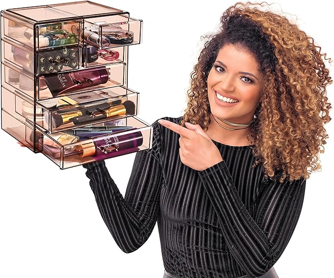 Sorbus Acrylic Makeup Organizer - Organization and Storage Case for Cosmetics Make Up & Jewelry - Big Clear Makeup Organizer for Vanity, Bathroom, College Dorm, Closet, Desk (3 Large, 4 Small Drawers)