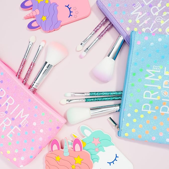 Prim and Pure Mineral Gift Set with Unicorn Mirror| Perfect for Play Dates & Birthday Parties | Kids Eyeshadow Makeup – Mineral Blush | Organic & Natural Makeup Kit for Kids| Made in USA (Purple)