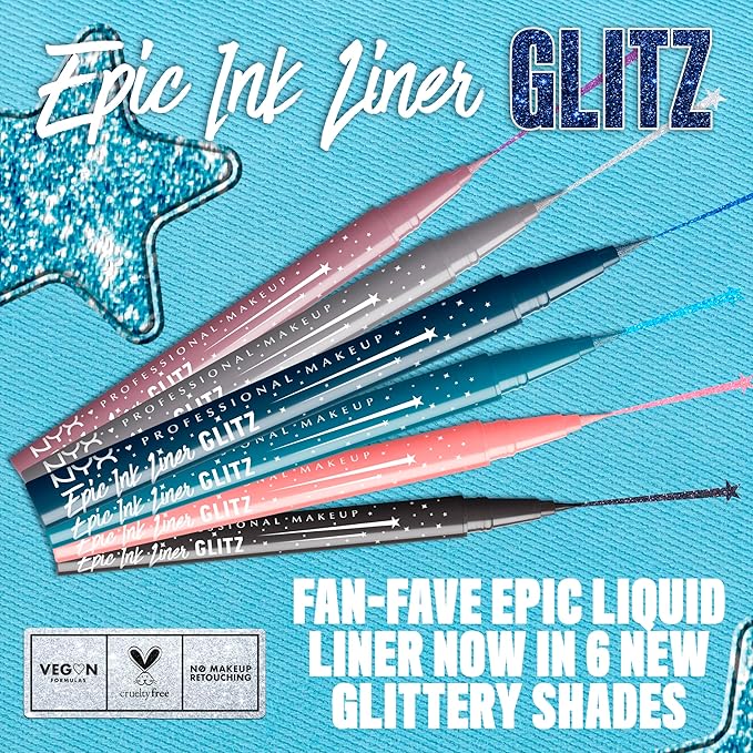 NYX PROFESSIONAL MAKEUP Epic Ink Glitz Liner, Waterproof Metallic Liquid Eyeliner with Vegan Formula - Shimmer Stitch (Shimmer Mauve Purple)