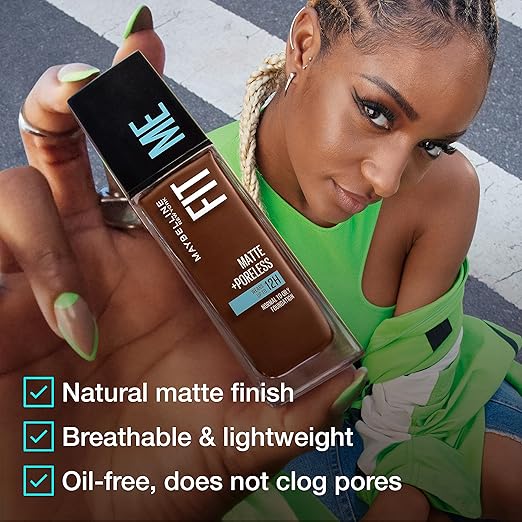 Maybelline New York Fit Me Matte Plus Pore Less Foundation, Spicy Brown, 1 Fluid Ounce