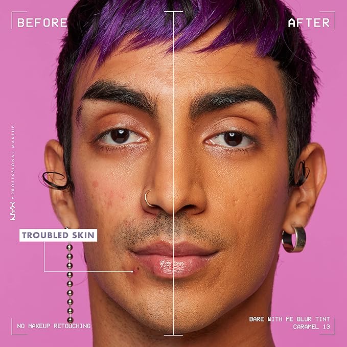 NYX PROFESSIONAL MAKEUP Bare With Me Blur Skin Tint Foundation Make Up with Matcha, Glycerin & Niacinamide - Caramel