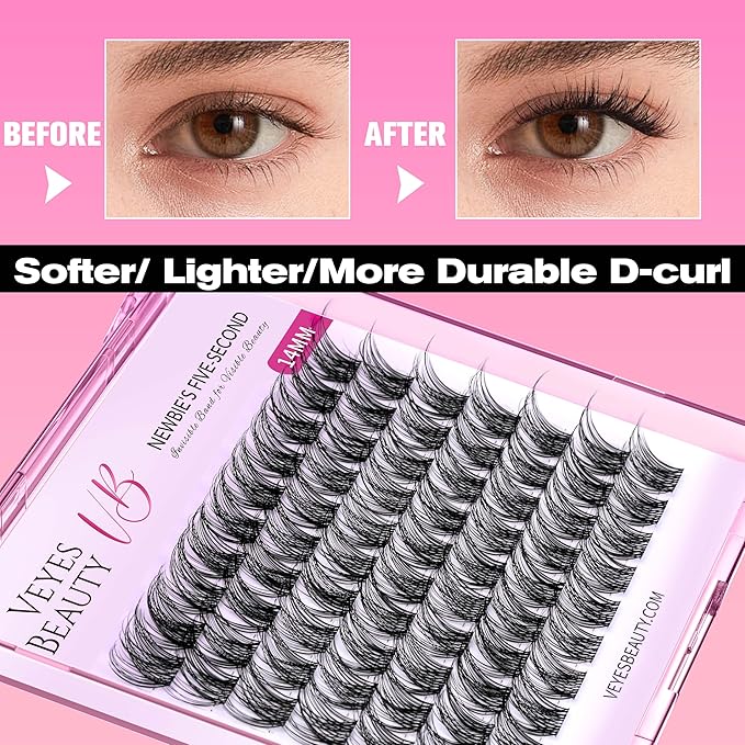 VEYESBEAUTY Lash Clusters Individual Eyelash Extensions Thin & Invisible Band DIY False Eyelashes for Self-application Newbie's Five-Second Series Wispy Lash Tray, LuxeBold 16mm Single Length