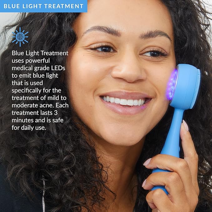 PMD Beauty Facial Cleansing Brush - Smart Silicone Brush with Blue Light Treatment - SonicGlow Vibration - Waterproof Device for Acne