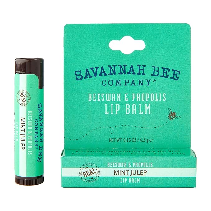 Savannah Bee Mint Julep Lip Balm 0.15 oz - Invigorating Mint Flavor - Natural Ingredients for Supple, Soft Lips - Convenient Hanger Design