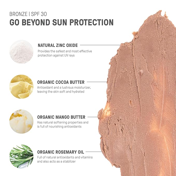 Raw Element Ultra-Moisturizing Tinted Face Cream, Non Toxic Mineral Face Sunscreen, Daily Tinted Moisturizer, Non-Nano Zinc Oxide, Reef Friendly, All Ages, SPF 30, 1.8 oz, Bronze, Pack of 2