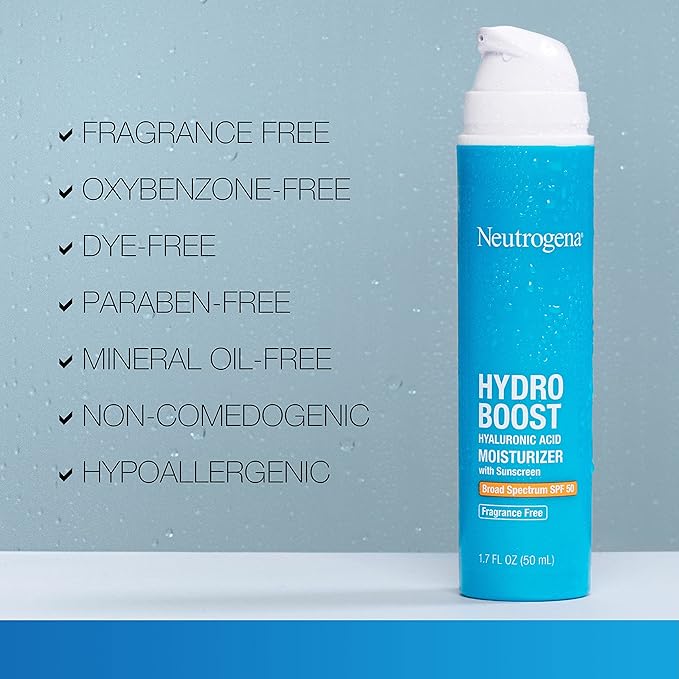 Neutrogena Hydro Boost Hyaluronic Acid Hydrating Face Moisturizer With SPF 50, Fragrance Free Facial Moisturizer, 1.7 fl. oz, & Trial Size Hydro Boost Facial Cleanser, 0.5 fl. oz