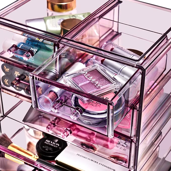 Sorbus Acrylic Makeup Organizer - Organization and Storage Case for Cosmetics Make Up & Jewelry - Big Clear Makeup Organizer for Vanity, Bathroom, College Dorm, Closet, Desk (3 Large, 4 Small Drawers)