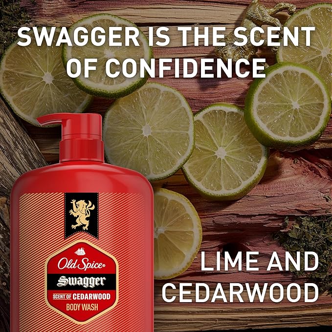 Old Spice Body Wash for Men, 24/7 Shower Fresh with Lasting Scent, Red Collection, Swagger with Cedarwood Scent, 33.4 fl oz (Pack of 4)