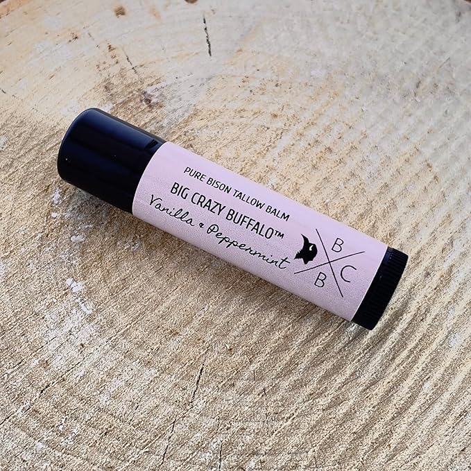 Pure Bison Tallow Lip Balm, Vanilla & Peppermint, (5 pack) - Moisturizing, Non-Habit Forming, Hydrating