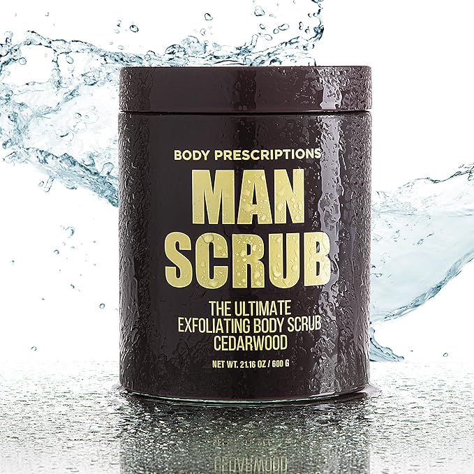 Body Prescriptions Men’s Exfoliating Body Scrub – Ultimate Skin Cleansing Wash in Jar with Twist-Top Lid, For All Skin Types, 21 Ounce (Pack of 1), Cedarwood