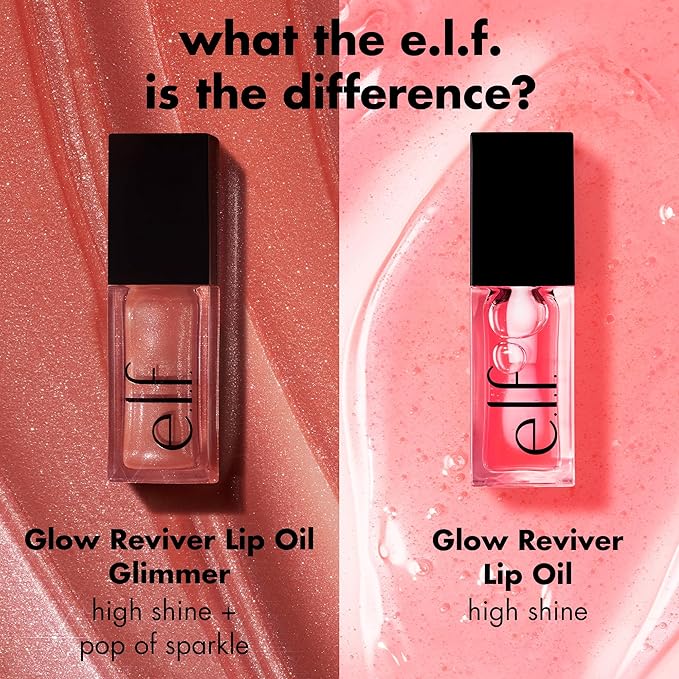 e.l.f. Glow Reviver Lip Oil, Nourishing and Hydrating with High-Shine Glimmer Finish & Sheer Wash Of Color, Minty Scent, Non-Sticky, Vegan & Cruelty-free, Princess Cut