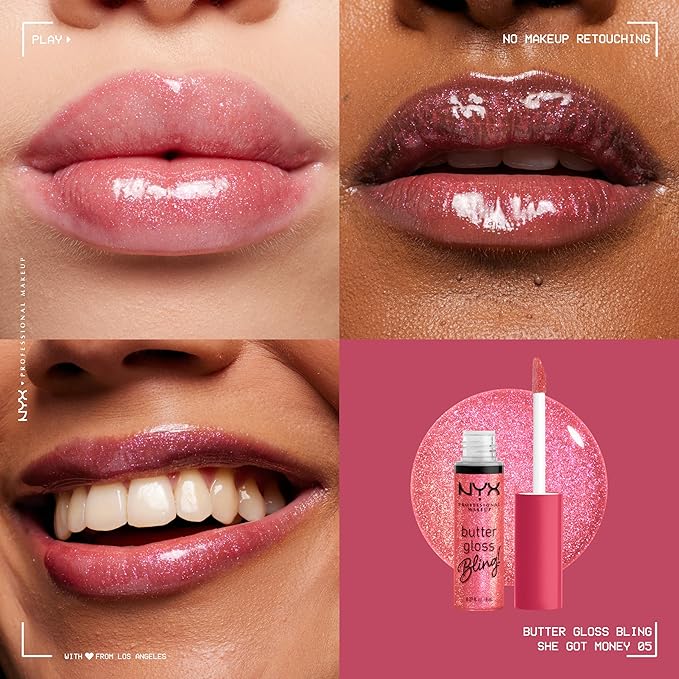 NYX PROFESSIONAL MAKEUP Butter Gloss Bling Lip Gloss, Non Sticky and Shiny Vegan Lip Makeup - She Got Money