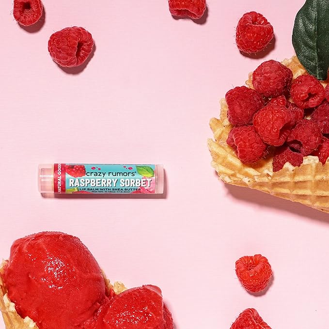 Crazy Rumors Raspberry Sorbet Lip Balm. 100% Natural, Vegan, Plant-Based, Made in USA (1-Pack)