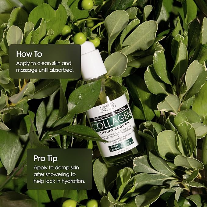 Advanced Clinicals Hydrating Collagen Oil For Body & After Shower | Visible Anti Aging Moisturizing Collagen Body Oil For Women & Men Helps Soften Appearance Of Crepe Skin & Wrinkles, 3.8 Fl Oz, 2pc