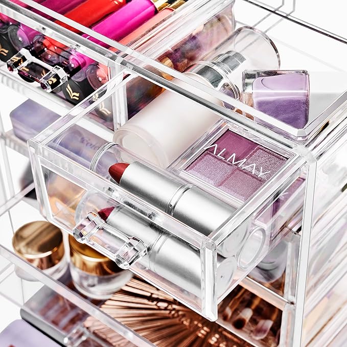 Sorbus Acrylic Makeup Organizer - Organization and Storage Case for Cosmetics Make Up & Jewelry - Big Clear Makeup Organizer for Vanity, Bathroom, College Dorm, Closet, Desk (4 Large, 2 Small Drawers)