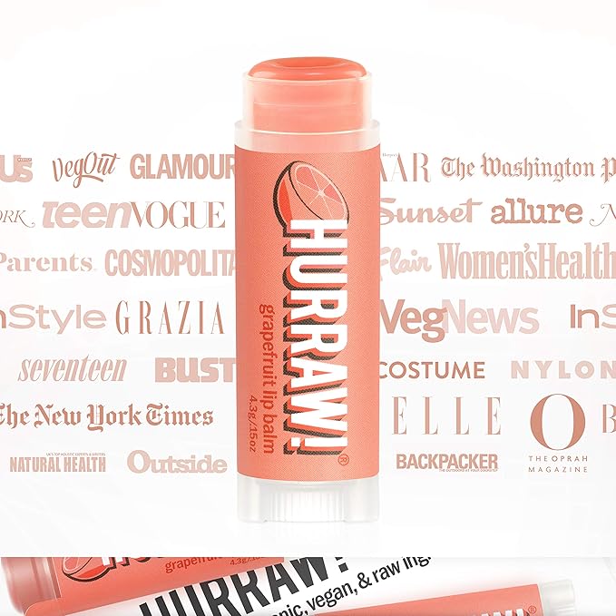 Hurraw! Grapefruit Lip Balm, 2 Pack: Organic, Certified Vegan, Cruelty and Gluten Free. Non-GMO, 100% Natural Ingredients. Bee, Shea, Soy and Palm Free. Made in USA
