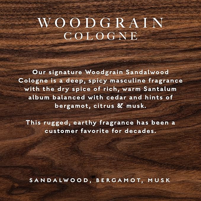 Caswell-Massey Woodgrain Sandalwood Cologne Spray, Spicy Sandalwood with Cedar and Hints of Citrusy Musk, Fragrance for Men, Made in USA, 0.25 Oz